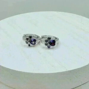Paw Print Zircon Hoop Earrings in Purple